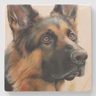 German shepherd portrait watercolor stone coaster