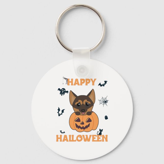 German Shepherd Pumpkin Dogs Happy Halloween Key Ring (Front)