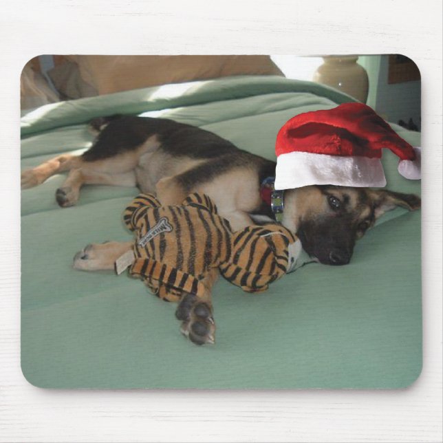 German Shepherd Pup with Santa Hat Mouse Pad (Front)