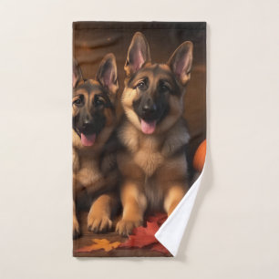German Shepherd Puppy Autumn Delight Pumpkin Bath Towel Set