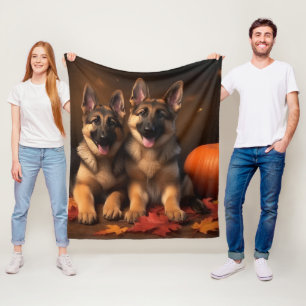 German Shepherd Puppy Autumn Delight Pumpkin  Fleece Blanket