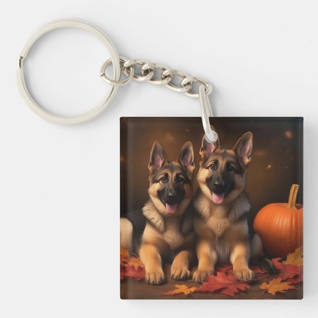 German Shepherd Puppy Autumn Delight Pumpkin  Key Ring (Front)