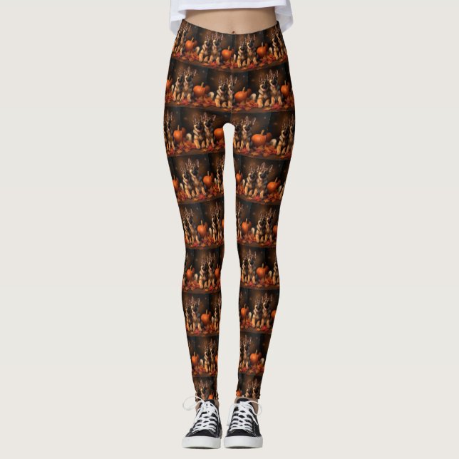 German Shepherd Puppy Autumn Delight Pumpkin  Leggings (Front)