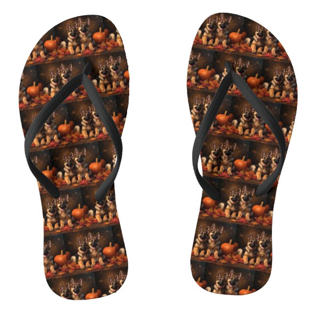 German Shepherd Puppy Autumn Delight Pumpkin  Thongs (Footbed)
