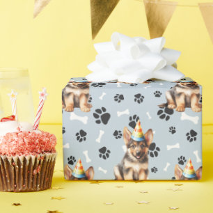 German Shepherd Puppy Birthday Paw Print Wrapping Paper