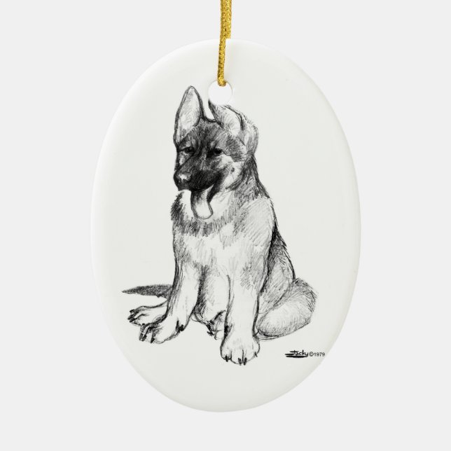 German Shepherd Puppy Ceramic Ornament (Front)