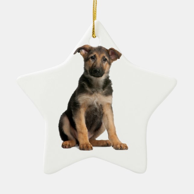 German Shepherd Puppy Ceramic Tree Decoration (Front)
