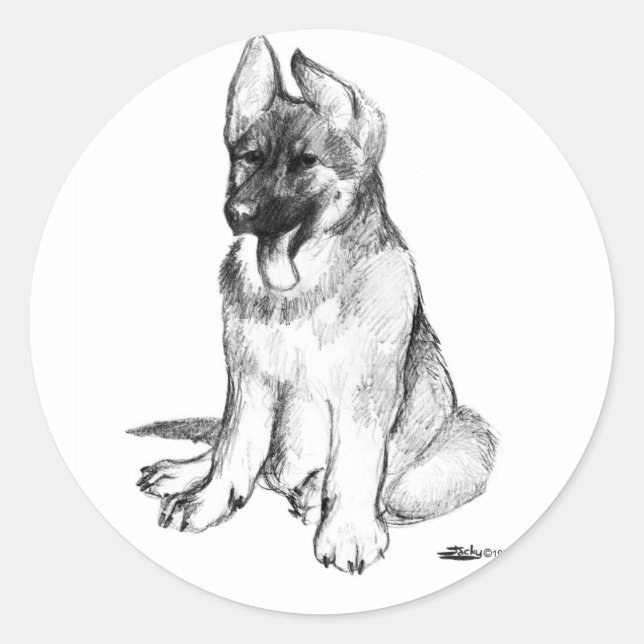 German Shepherd Puppy Classic Round Sticker (Front)