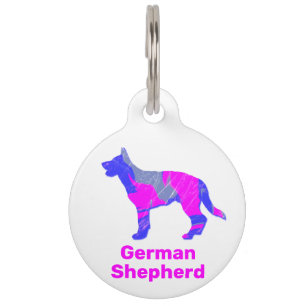 German Shepherd Puppy Dog Hot Pink and Blue White Pet Tag