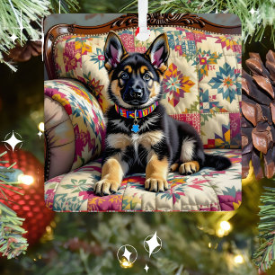 German Shepherd Puppy Dog Personalised Christmas Metal Tree Decoration