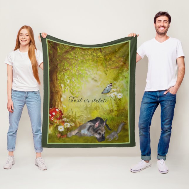 German Shepherd Puppy Fantasy Dog Art Personalised Fleece Blanket (In Situ)