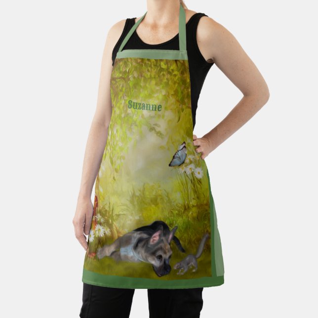 German Shepherd Puppy Fantasy Personalised Apron (Insitu)