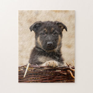 German Shepherd Puppy In Basket Jigsaw Puzzle