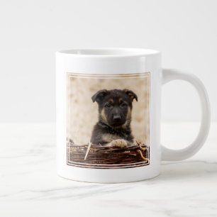 German Shepherd Puppy In Basket Large Coffee Mug
