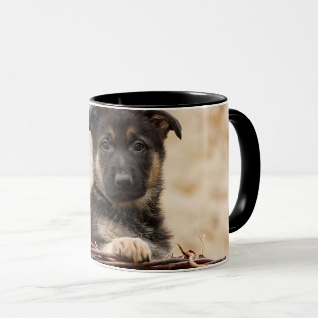 German Shepherd Puppy In Basket Mug (Front Right)