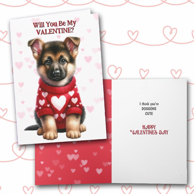 German Shepherd Puppy in Sweater Valentine Holiday Card (Creator Uploaded)