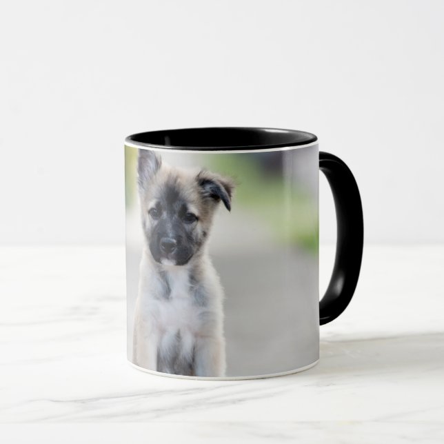 German Shepherd Puppy on Footpath Mug (Front Right)