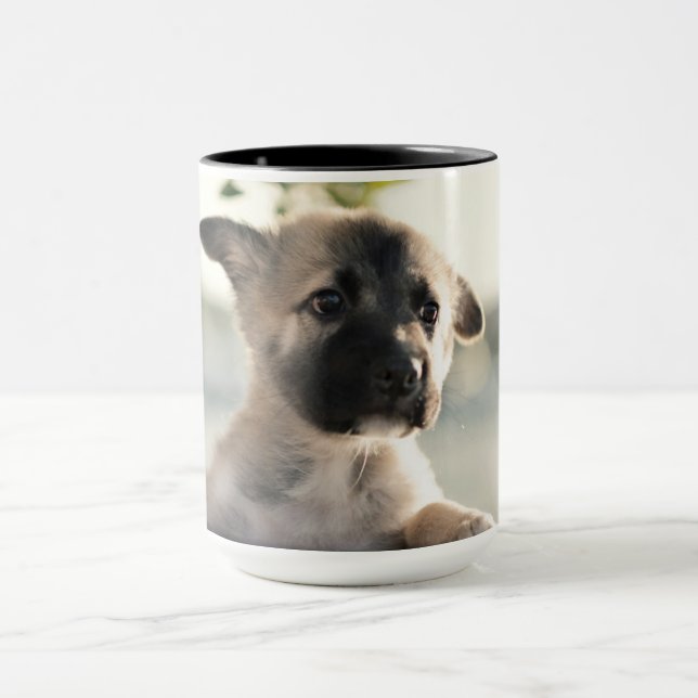 German Shepherd Puppy Over Ledge Mug (Center)