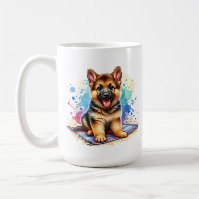 German Shepherd Puppy Personalised Coffee Mug (Left)