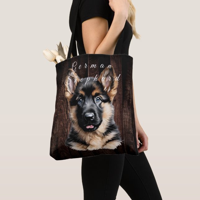 German Shepherd Puppy Tote Bag (Close Up)