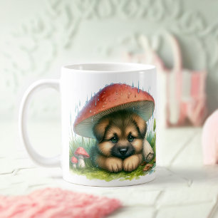 German Shepherd Puppy Under Mushroom Umbrella Coffee Mug