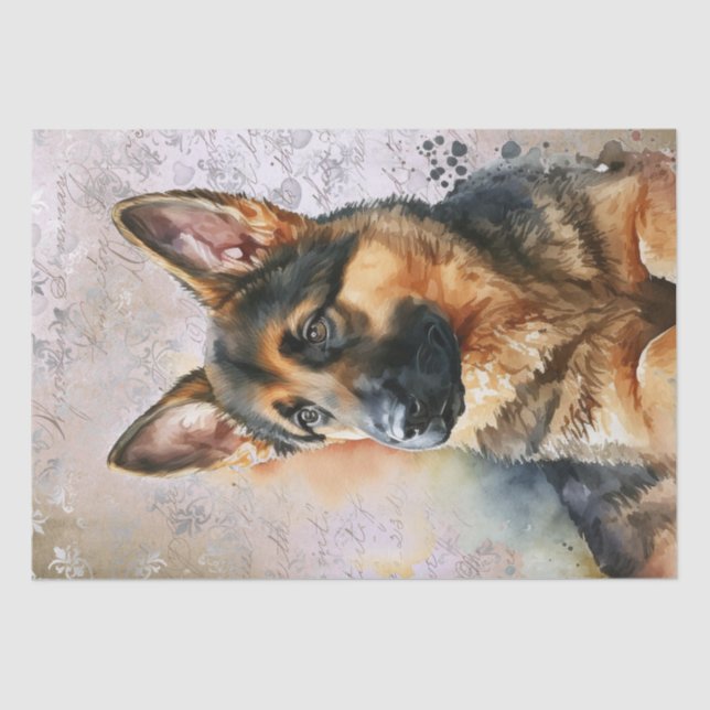 German Shepherd Puppy Watercolor Tissue Paper (Front)