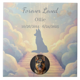 German Shepherd Rainbow Bridge Memorial Photo Ceramic Tile