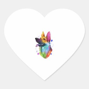 German Shepherd Rainbow Watercolor Paint Splatter  Heart Sticker