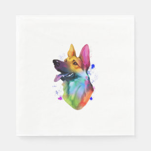 German Shepherd Rainbow Watercolor Paint Splatter Napkin