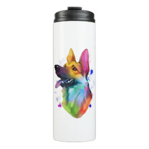 German Shepherd Rainbow Watercolor Paint Splatter Thermal Tumbler