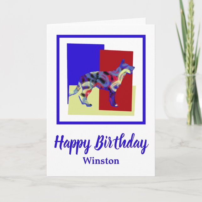 German Shepherd Red Blue Yellow Birthday Card (Front)