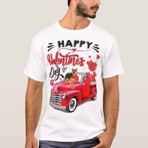 German Shepherd Red Truck Happy Valentine's Day Va T-Shirt