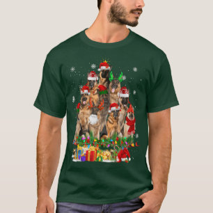 German Shepherd Reindeer Santa Hat Christmas Tree T-Shirt