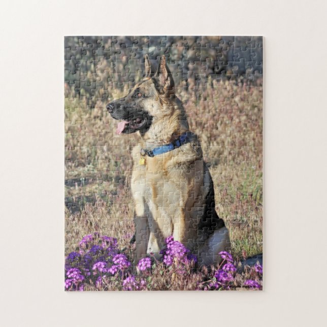 German Shepherd Rescue Dog With Flowers Jigsaw Puzzle (Vertical)
