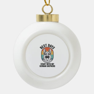 German Shepherd Retro Art Vintage Dog Lover Design Ceramic Ball Christmas Ornament