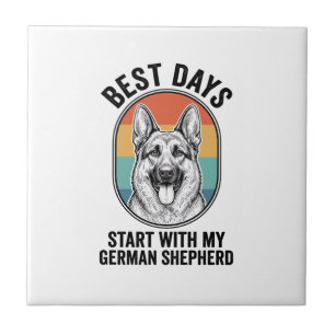 German Shepherd Retro Art Vintage Dog Lover Design Ceramic Tile