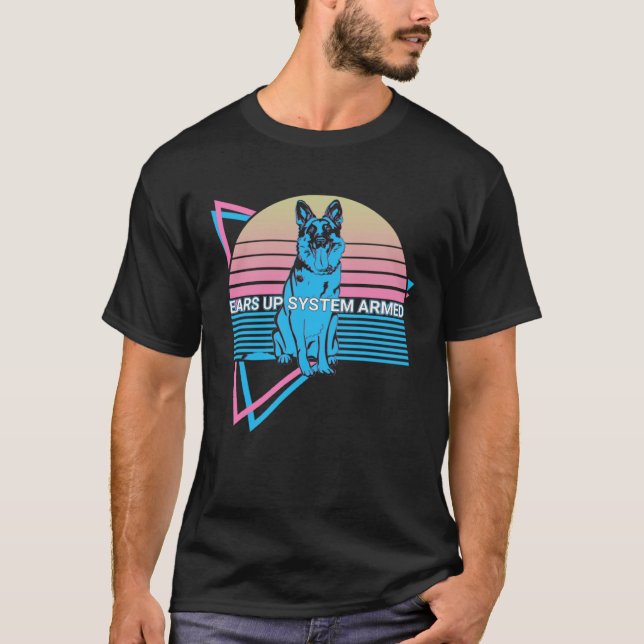 German Shepherd Retro Ears Up System Armed T-Shirt (Front)
