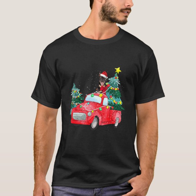 German Shepherd Ride Red Truck Christmas Dog  Paja T-Shirt (Front)