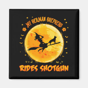 German Shepherd Rides Shot Funny Halloween Dog Magnet