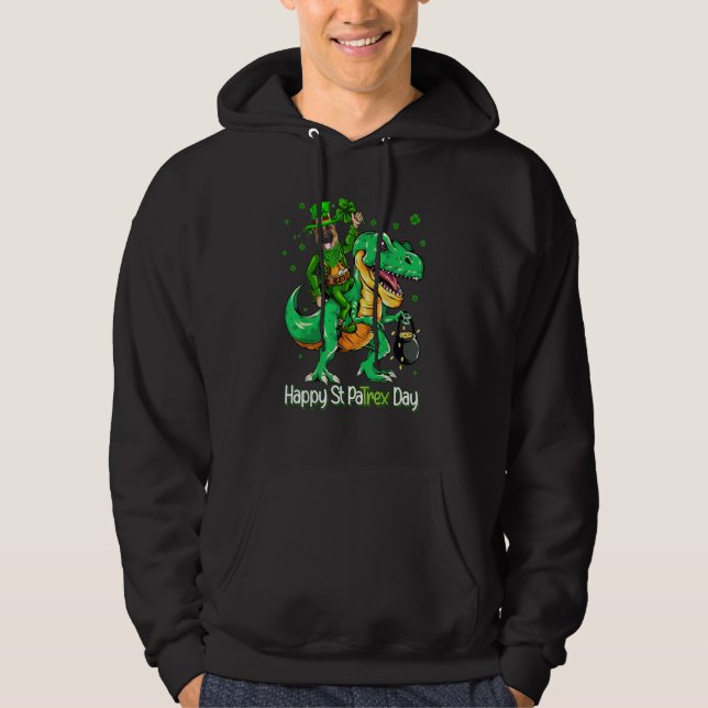 German Shepherd Riding Dinosaur Patricks Day Shamr Hoodie (Front)