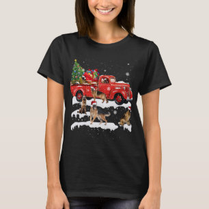German Shepherd Riding Red Truck Merry Christmas X T-Shirt