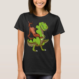 German Shepherd Riding T Rex Dinosaur T-Shirt