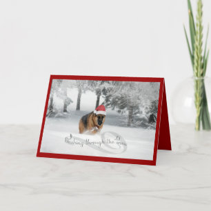 German Shepherd Running in Snow Holiday Greeting Card