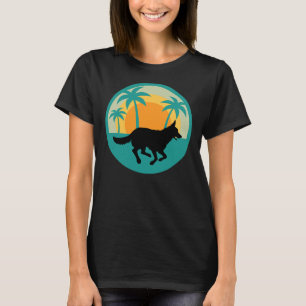 German Shepherd Running Silhouette Blue Palm Trees T-Shirt