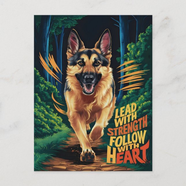 German Shepherd Running Through Forest Postcard (Front)