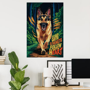 German Shepherd Running Through Forest Poster