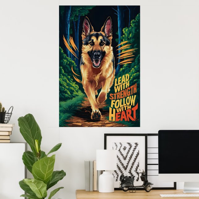 German Shepherd Running Through Forest Poster (Home Office)