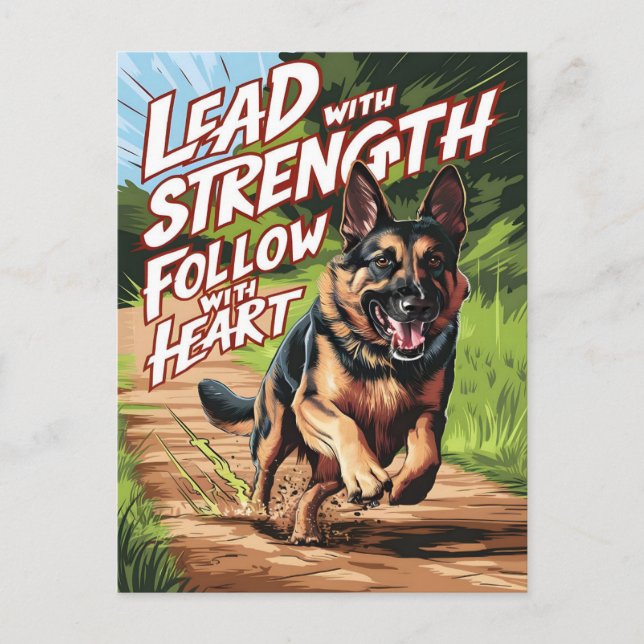 German Shepherd Running With Strength and Heart Postcard (Front)