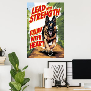 German Shepherd Running With Strength and Heart Poster