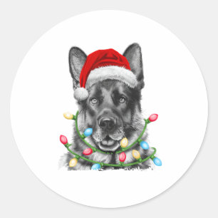 German Shepherd Santa Christmas Tree Lights Xmas B Classic Round Sticker